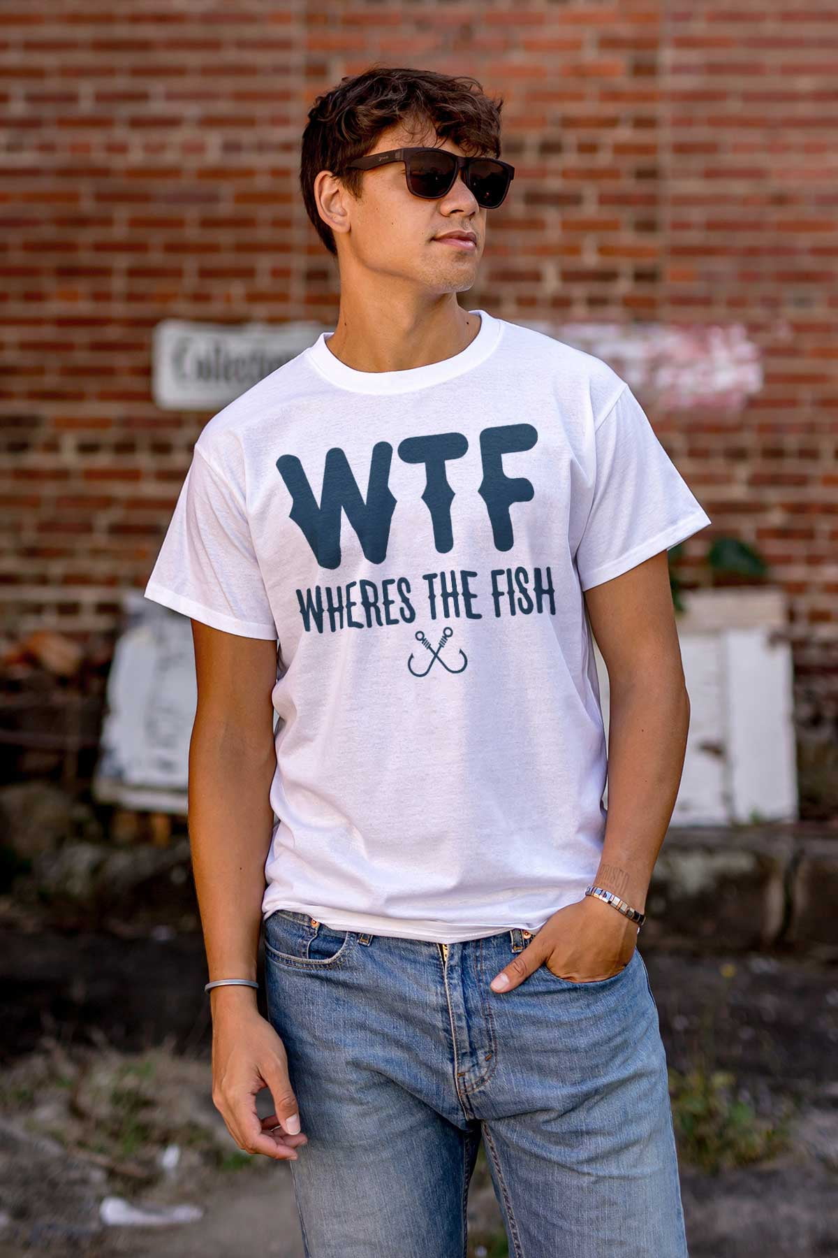 WTF Where's the Fish Fisherman Funny Men's Graphic T Shirt Tees Brisco  Brands 3X