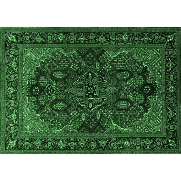 Ahgly Company Indoor Rectangle Persian Emerald Green Traditional Area Rugs, 5' x 7'