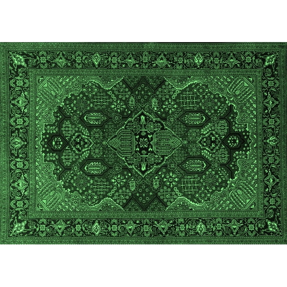 Ahgly Company Indoor Rectangle Persian Emerald Green Traditional Area Rugs, 7' x 10'