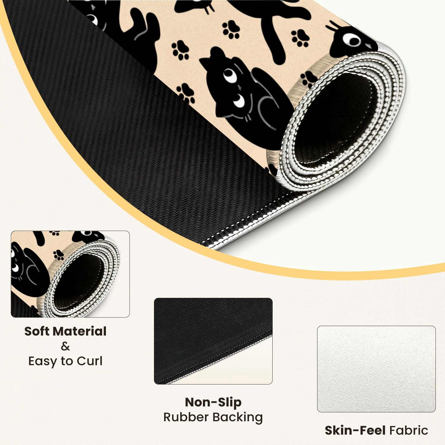 Mahjong Mat 31.5" x 31.5" Black Cat Playful Cats Paws Beige Non-Slip Noise Reduction Mahjong Tiles Table Cover for Dominoes Poker Card Board and Tile Games