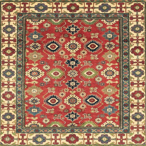 Ahgly Company Machine Washable Indoor Square Abstract Red Area Rugs, 8' Square