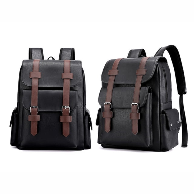 Leather Laptop Backpack For Men, 15.6-Inch Notebook Compartment, Waterproof Microfiber Polyester And Nylon, S-Shaped Padded Straps, Airline-Approved Carry-On
