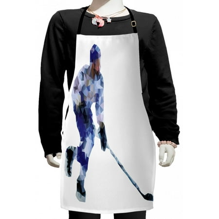 

Modern Kids Apron Hockey Player in Fragmented Triangle Formes Winter Sports Hobby Design Boys Girls Apron Bib with Adjustable Ties for Cooking Baking Painting Blue Purplegrey Black by Ambesonne