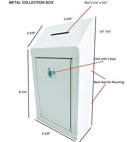 Wall Mount Metal Donation Box with Top Slop and Lock with Keys