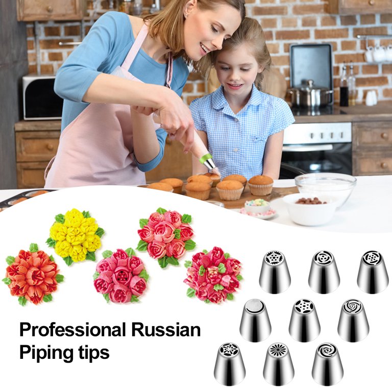 Cake Decorating Supplies Kit,310 PCS Baking Supplies Set with Icing Piping  Tips & Russian Nozzles with Pattern Chart,Piping Bags,Mother's Day Gift