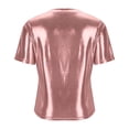 thumbnail image 5 of Miluxas Women's Short Sleeve T Shirts Metallic Shiny Top Casual Round Neck Party Disco Club Tees Pink M(M), 5 of 6