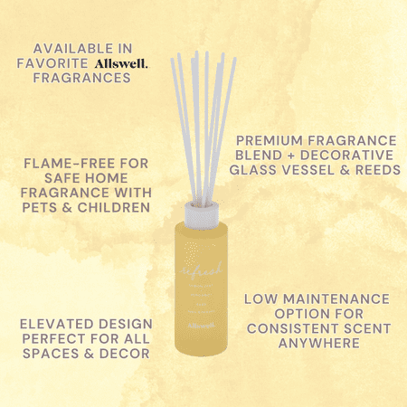Allswell Refresh (Lemon Zest + Bergamot + Sage) Scented Reed Diffuser 3 Fl oz (90mL) 8 Synthetic Reeds