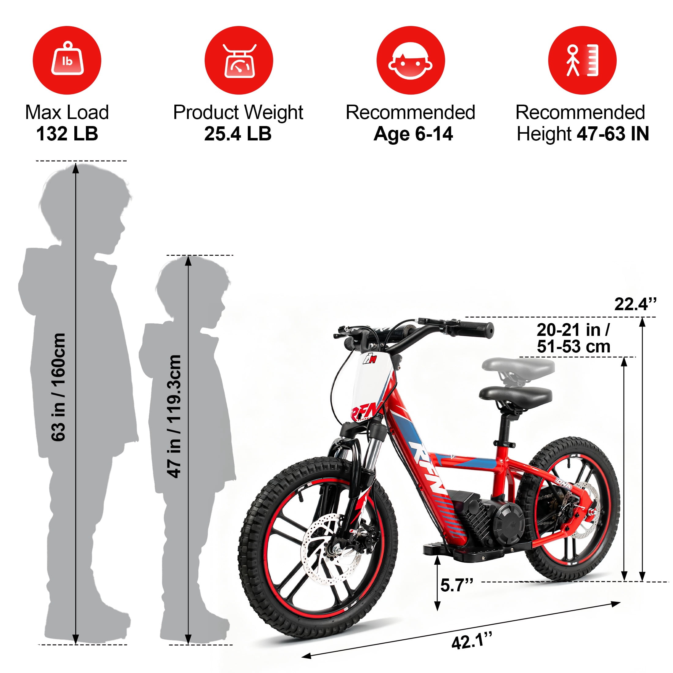 RFZ DNA16 Pro 24V Electric Dirt Bike for Kids Peak 500W Electric Off-Road Motorcycle with Spring Suspension and Disc Brake for Age 3-8