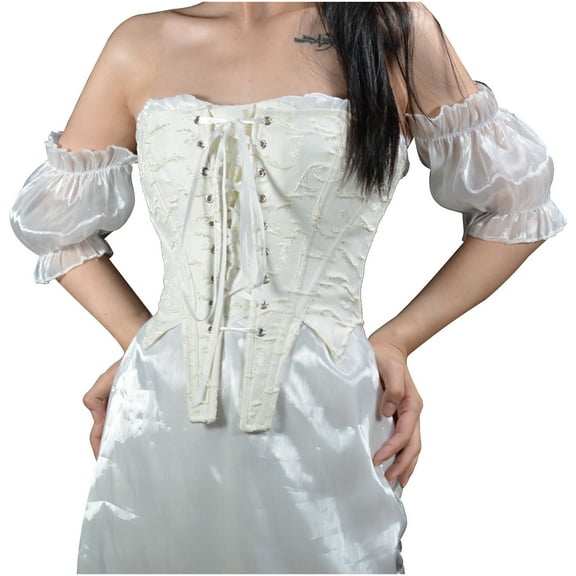Hvyesh Plus Size Renaissance Corset Top for Women Pirate Corsets Shapewear Strapless Steampunk Victorian Corset Overbust White