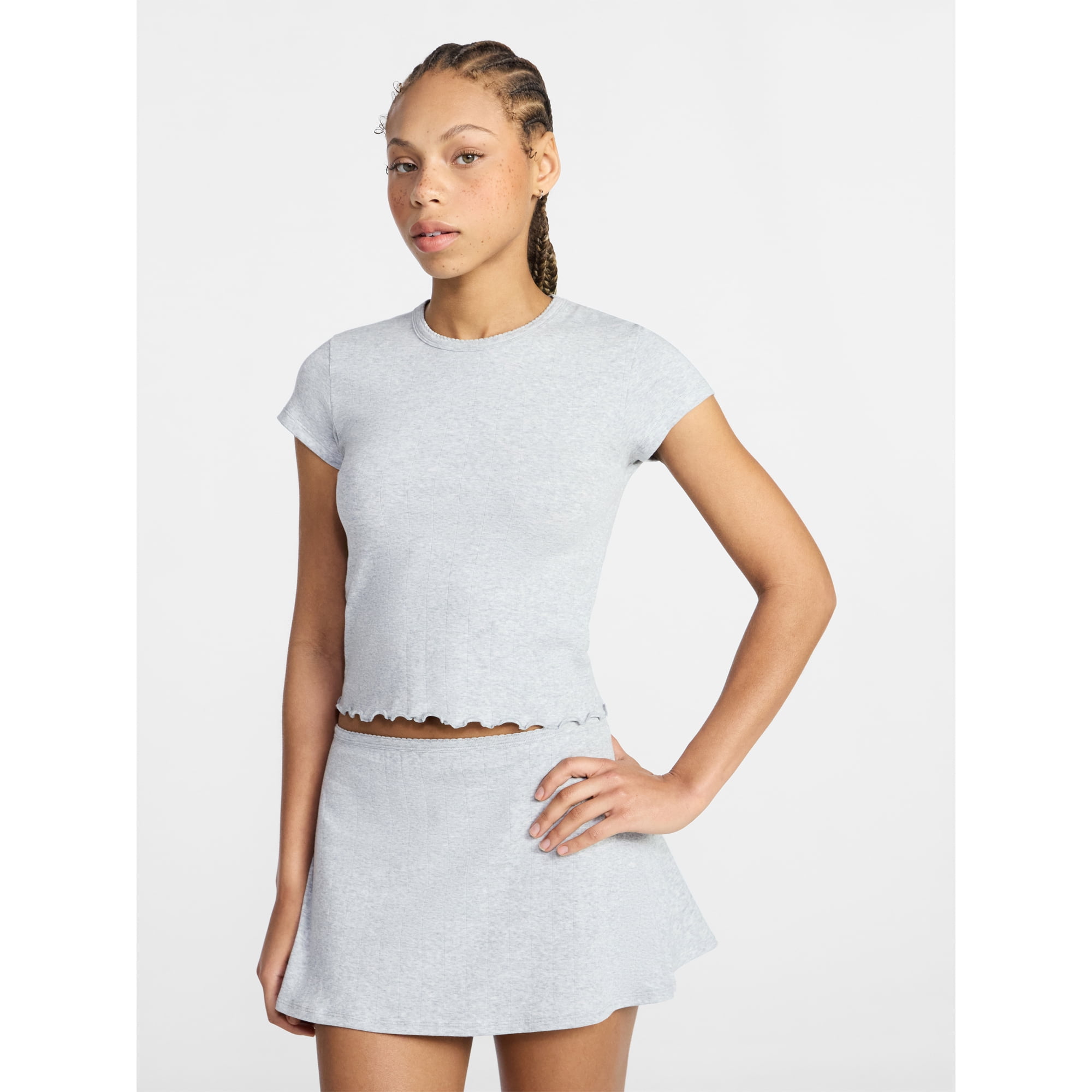 No Boundaries Cotton Stretch Drop Needle Baby Tee, Women's XS-XXXL