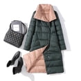 thumbnail image 1 of Abrigo de plumón para mujer, largo medio, cuello levantado, plumón de pato blanco, ropa de dos lados, felpa larga, 1 of 6