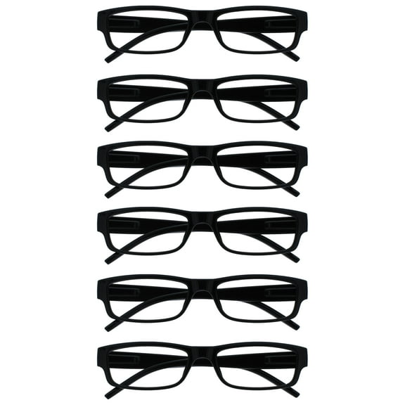 OPULIZE ACE Reading Glasses 6 Pack - Classic Everyday Narrow Frame - Scratch Resistant Spring Hinges - Black - Mens Womens - RRRRRRR32 - 1.00