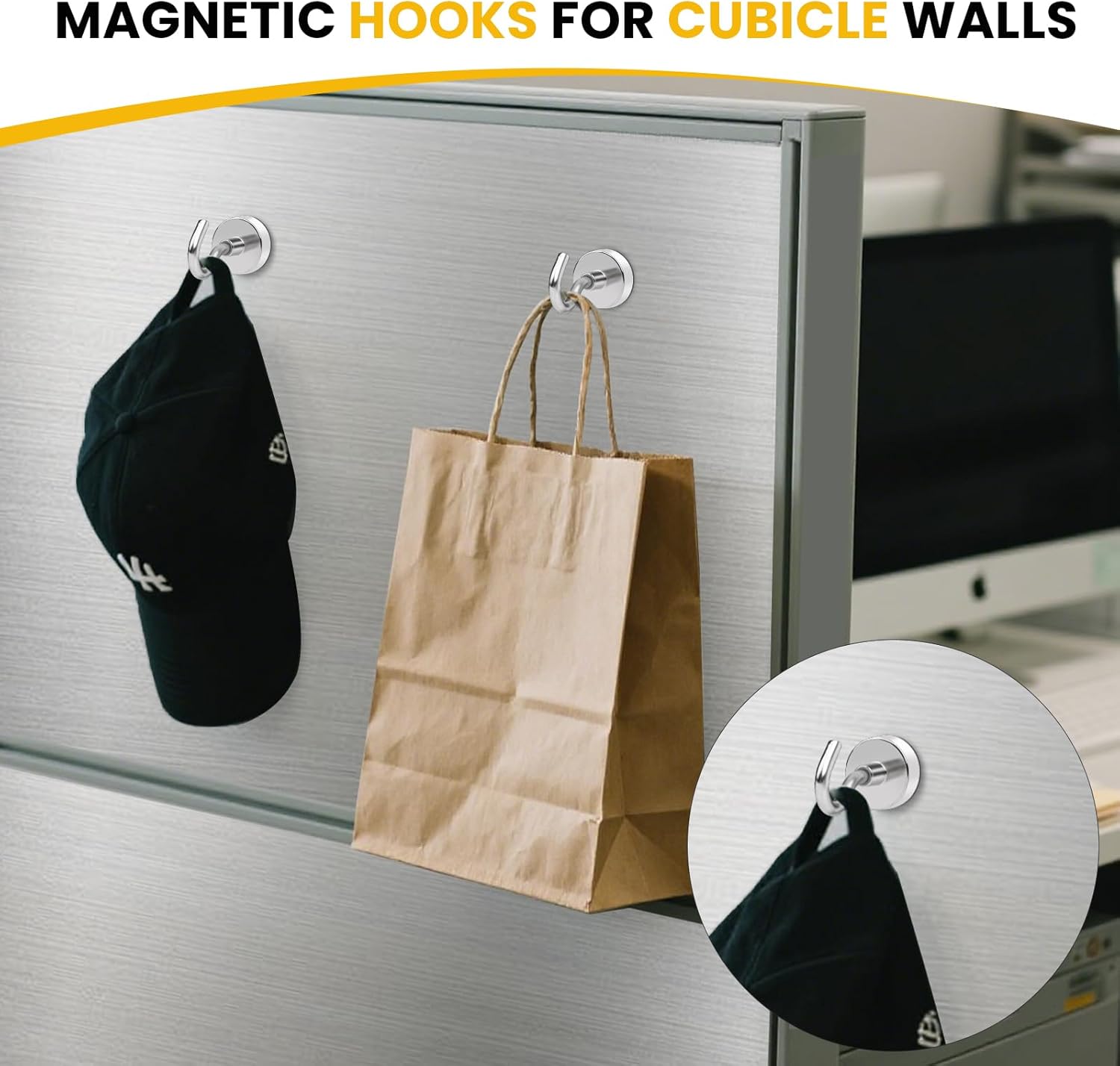 RGHJAR-Magnetic Hooks, 50 LB Heavy Duty Magnet with Hook, 10 Packs Strong Rare Earth Neodymium Magnets for Hanging, Magnetics Hanger for Curtain, Home, Kitchen, Workplace