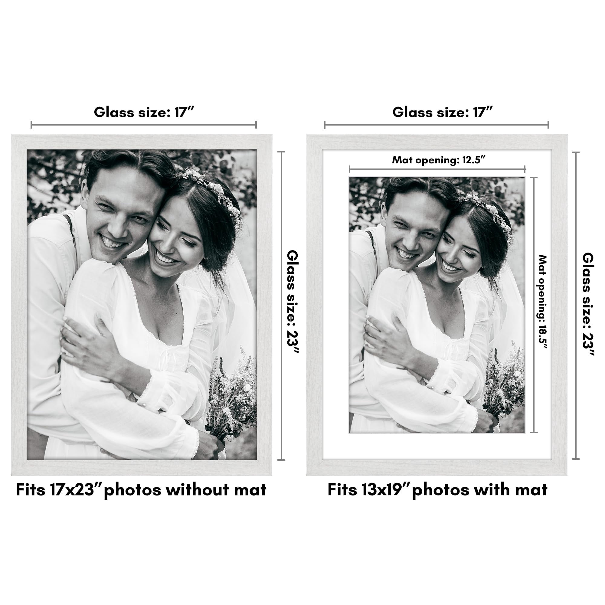 Americanflat 17x23 Picture Frame with Polished Plexiglass - Use as 13x19 Frame with Mat or Display 17x23 Photo Without Mat - Hudson Collection - Wide Picture Frames for Wall Display - White
