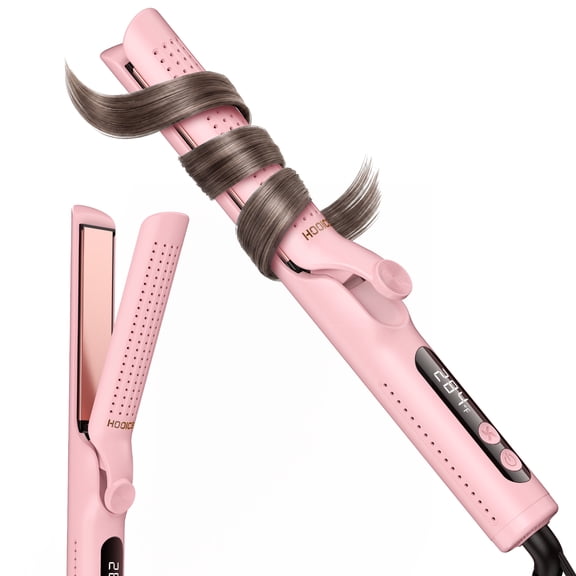 HOOICB Cool Air Hair Straightener, 2-in-1 Flat Iron with Cooling Airflow, Ceramic Hair Straightening Iron for Smooth Styling, Fast Heating Hair Styler for Home and Travel, Pink