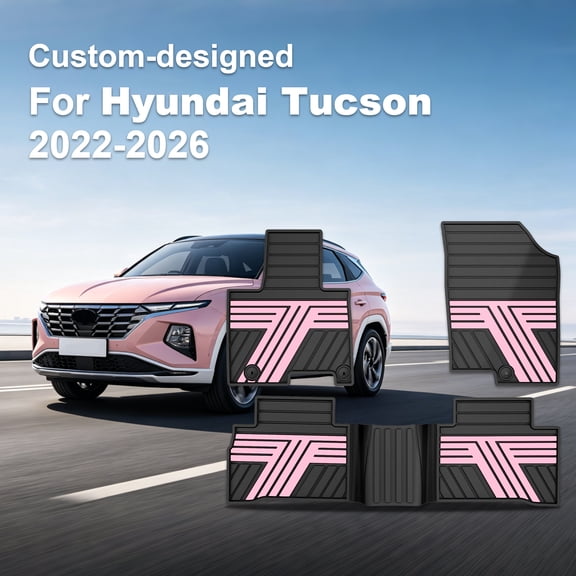 Custom Fit All Weather Car Floor Mats For Hyundai Tucson Gas 2022-2026 (Not Hybrid), Heavy Duty Rubber Anti-Slip Automotive Floor Liners, Full Set Waterproof Car Interior Accessories, Black&Pink