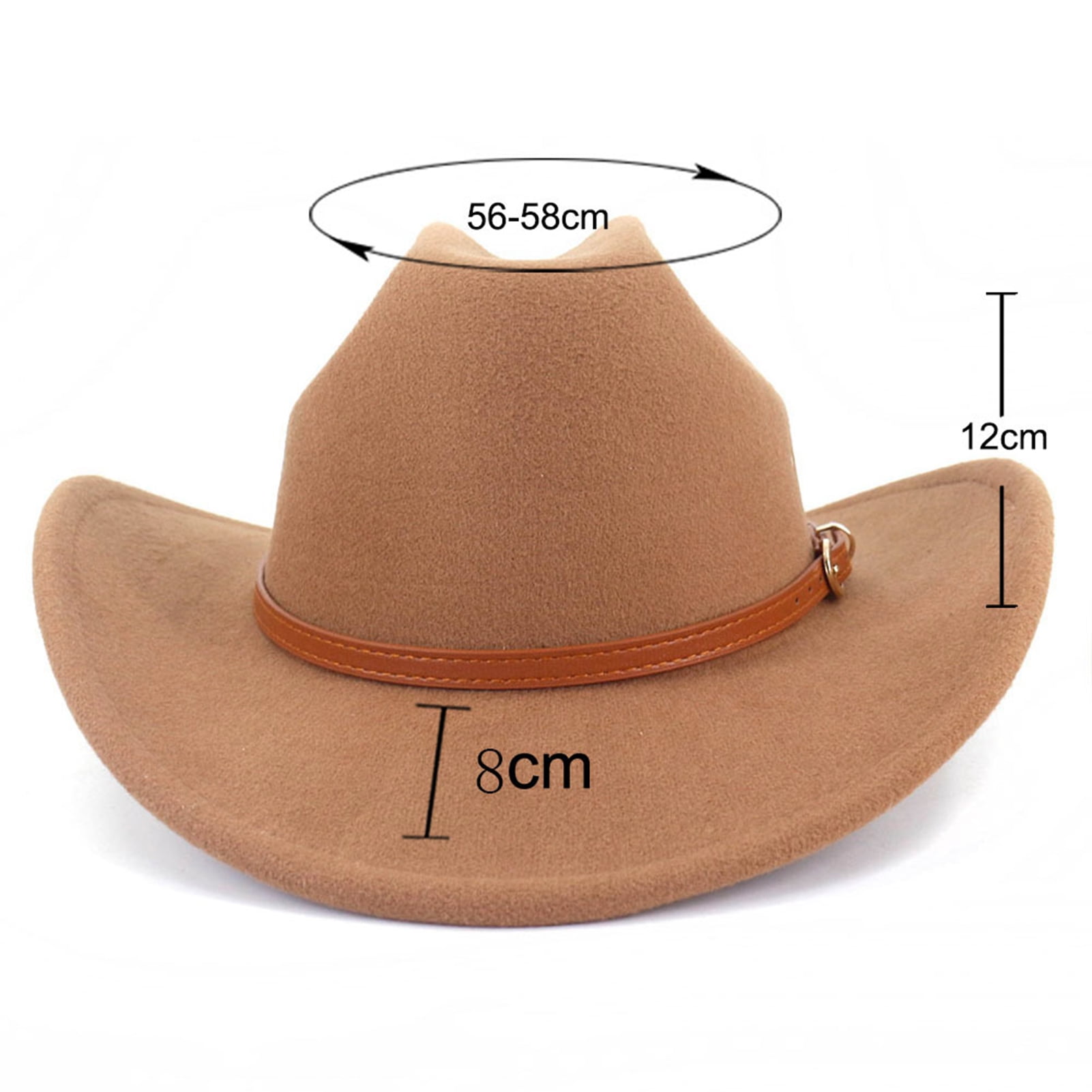 rygai Ethnic Style Wide Brim Hemming Faux Leather Belt Decor Jazz Hat Western Cowboy Cowgirl Fedora Hat Fashion Accessories,Khaki