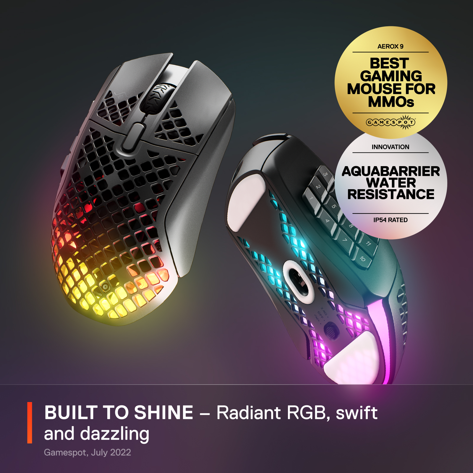 SteelSeries Aerox 9 Wireless Ultra Lightweight Honeycomb Water Resistant RGB Optical Gaming Mouse With 18 Programmable Buttons