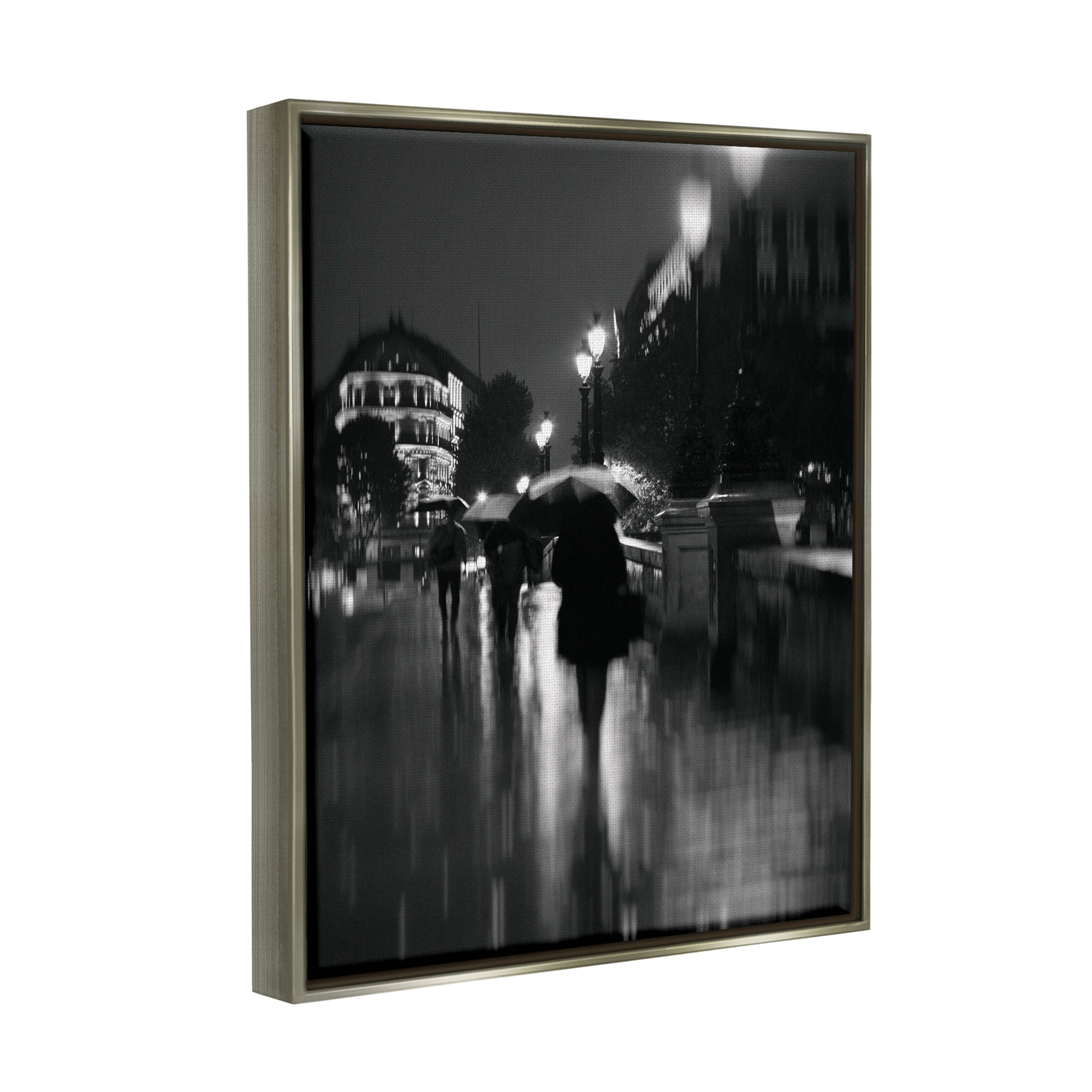 Walking In Rain Urban Buildings Town & City Photograph Luster Gray Framed Art Print Wall Art