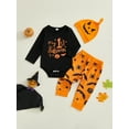thumbnail image 5 of My First Halloween Baby Boy Outfit Letter Print Long Sleeve Romper Spider Bat Pants and Hat 3Pcs Fall Winter Clothes Set, 5 of 10