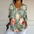 thumbnail image 2 of Tittly Bluses & Tops, 3/4 Sleeve Shirts for Women Dressy Tunic Tops Casual Wear with Floral, V Neck T Shirts for Women, Dressy Tops for Women Green L, 2 of 5