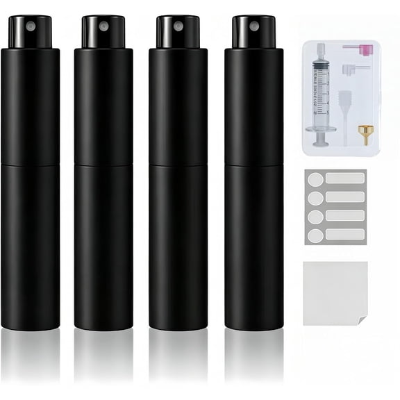 Travel Perfume Bottle 4 Pack 10ml Refillable Atomizer, Twist-Up Leakproof Spray for Cologne Essential Oils, Black