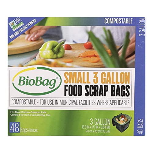 Biobag 3 Gallon Food Scrap Bag, 48 Count per Pack - 12 per case.