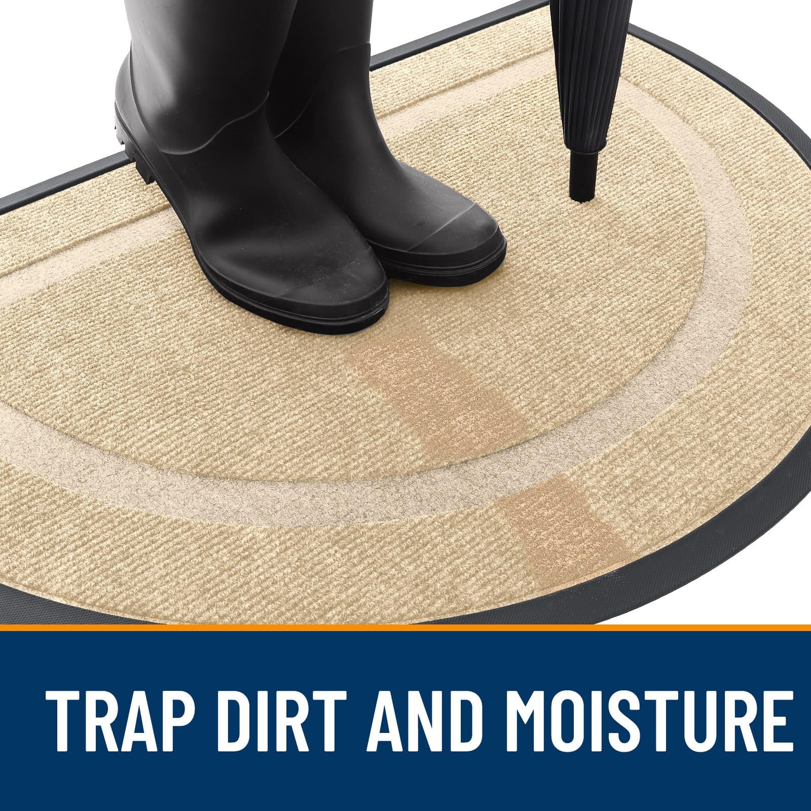 Buganda Half Round Door Mat, Heavy Duty Rubber Entrance Mat, Low Profile Dirt Trapper Doormat Outside, 36" x 24", beige