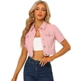 thumbnail image 1 of Chaqueta Corta Informal Para Mujer De Manga Corta Vaquera Rosa L, 1 of 6