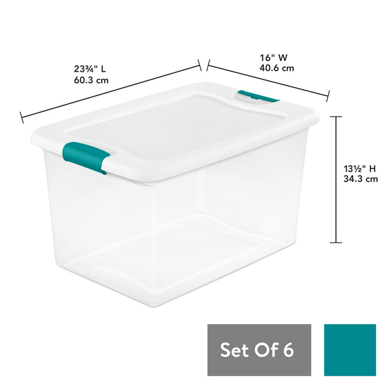 Sterilite 64 Qt. Latching Box Plastic, Aqua Slate Tint, Set of 6