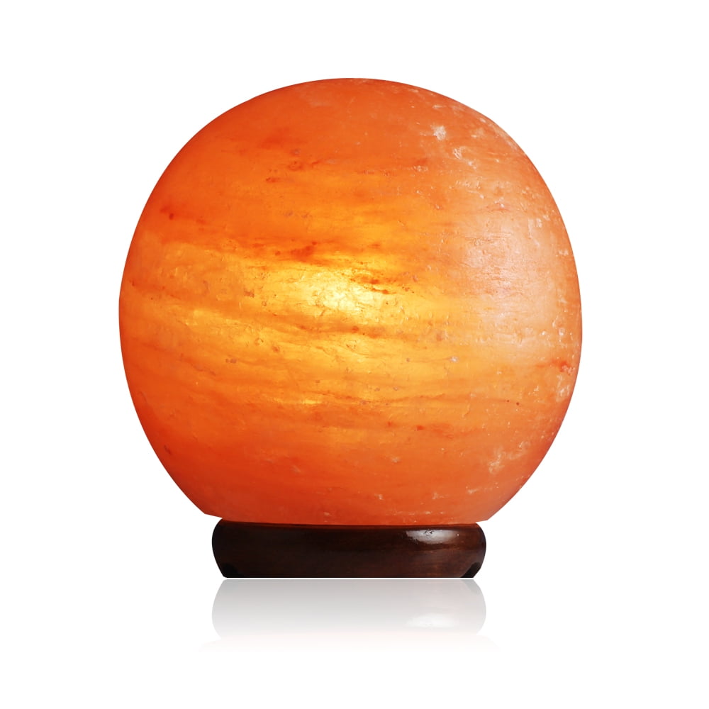 Salt Gems Himalayan Salt Lamp Globe Shaped Hand Carved Pink Decoration Lamp with Wood Base