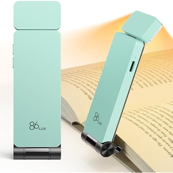 wonima02 Book Light, Rechargeable Reading Lights for Books in Bed, Ultralight Clip-on LED Bookmark Lamp with 3 Amber Colors & Stepless Dimming for Night Reading for Book Lovers, Kids, Light Blue