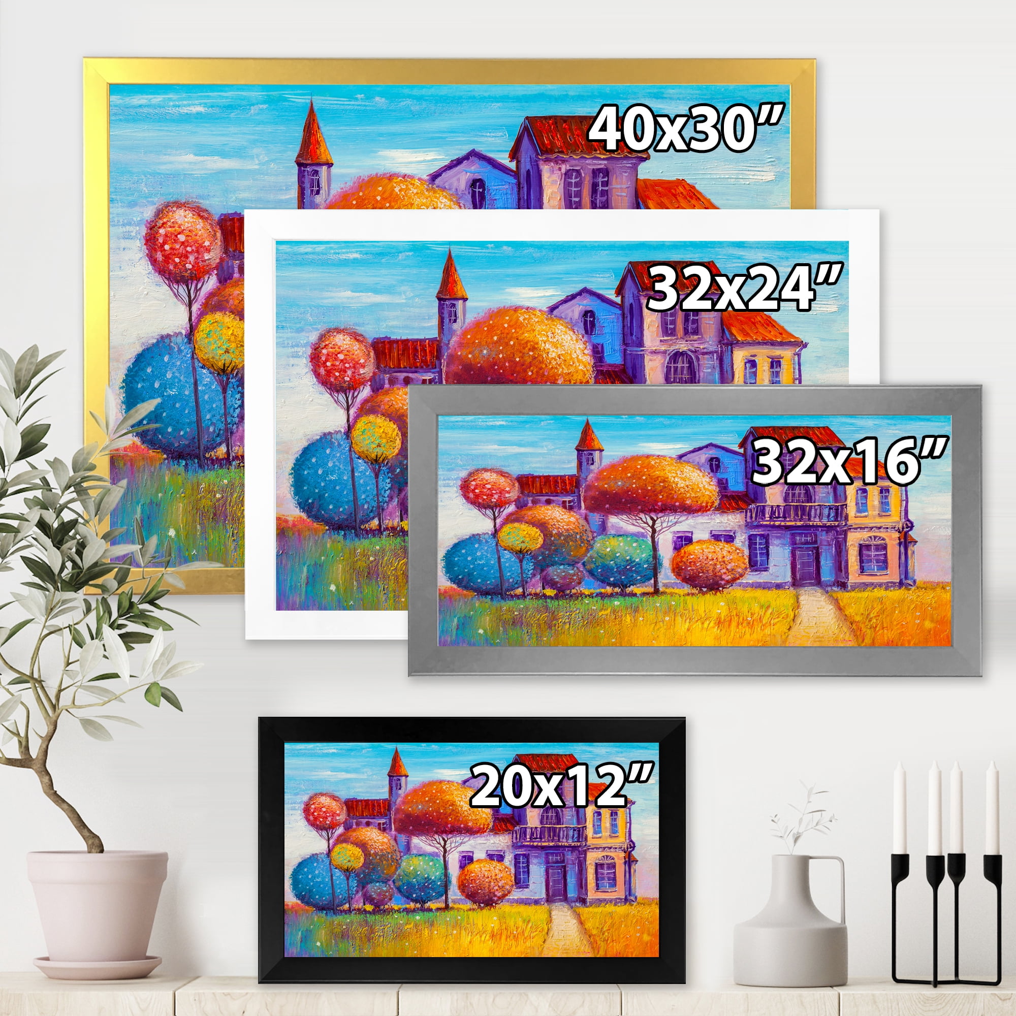 Designart 'Abstract Colorful House In The Fairy Tale VIllage' Traditional Framed Art Print