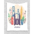 thumbnail image 1 of Travel Tapestry, Istanbul City Illustration with Colorful Floral and Landmarks, Wall Hanging for Bedroom Living Room Dorm Decor, 60W X 80L Inches, Champagne and Multicolor, by Ambesonne, 1 of 2
