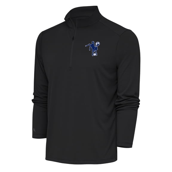 Men's Antigua Charcoal Indianapolis Colts Team Logo Throwback Tribute Quarter-Zip Pullover Top