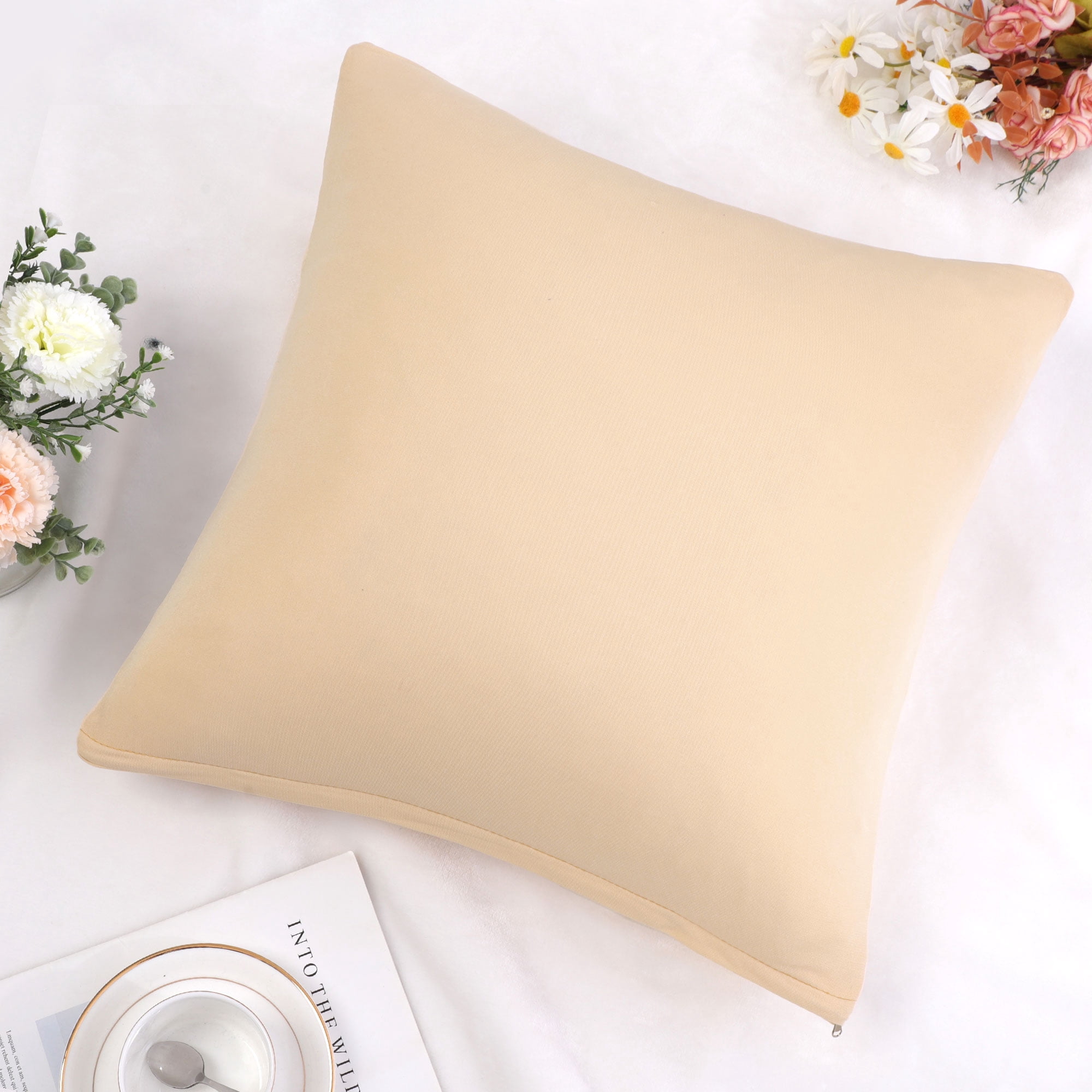 Unique Bargains Solid Decorative Throw Pillow Cover 18" x 18" Beige