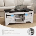 thumbnail image 5 of Kmax Lift Top Coffee Table, Farmhouse Coffee Table with Hidden Storage & Sliding Barn Door, Modern Rectangular Rustic White Living Room Center Table, Black Top, 5 of 7