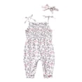 thumbnail image 1 of Seyurigaoka Baby Girls Romper and Headdress, Infant Floral Print Sleeveless Tie-up Shoulder Strap Jumpsuit, Pink/ Red/ White, 1 of 9