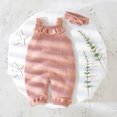 thumbnail image 2 of Generic Warm Sweater for Little Boys Baby Solid Knitted Romper Cotton Sleeveless Boy Girl Ruffled Sweater Clothes Baby Jumpsuit with Headband Outfits Set(Pink,0-3 Months), 2 of 9