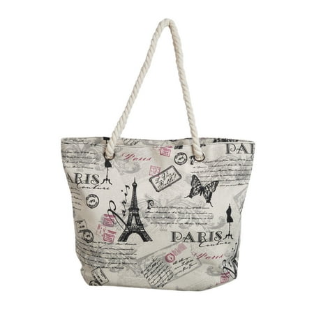 Premium Large Paris Eiffel Butterfly Print Canvas Tote Shoulder Bag (Best Purse For Paris)