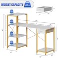 thumbnail image 3 of UTAH-Computer Desk 55 Inch with Wider 14'' Printer Shelves, Reversible Industrial Home Office Desk with 4-Tier Storage, Fabric Drawer and Host Stand, Sturdy and Stable Study Desk, White&Gold, 3 of 4