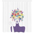 thumbnail image 2 of Ambesonne Lavender Color Shower Curtain, Woman with Flowers, 69"Wx84"L, White and Blue Violet, 2 of 4