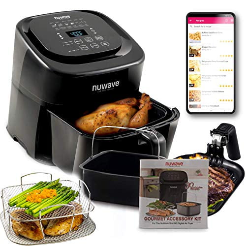 NuWave Brio 6-Quart Healthy Digital Air Fryer with One-Touch Digital Controls, Advanced Cooking Functions, Removable Divider Insert & Grill Plate (NEW ACCESSORY)