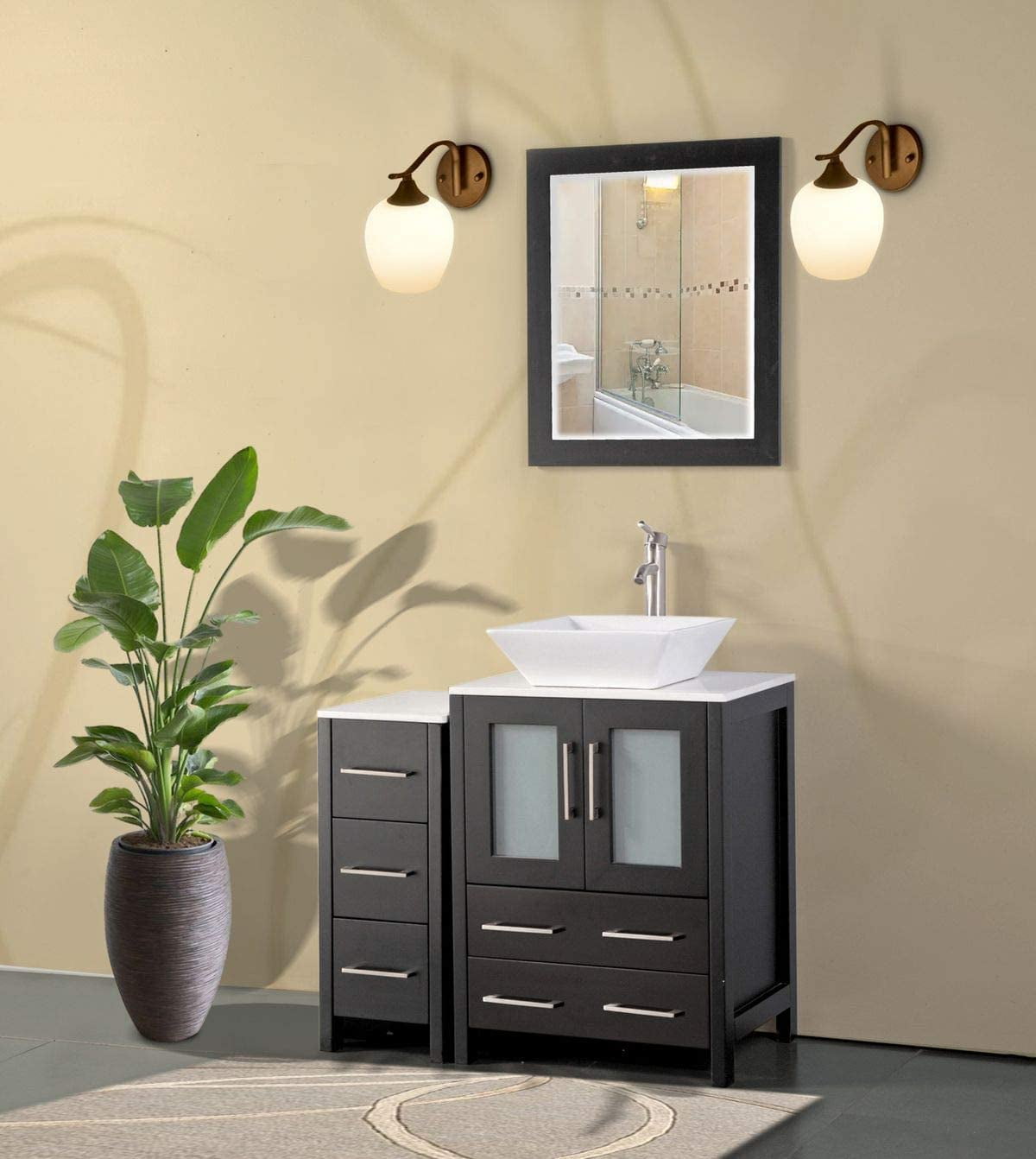 Luxury Single Sink Vanity Cabinet Adelina 60 Inch Antique Bathroom Vanity Beveled Edges Marble 9840