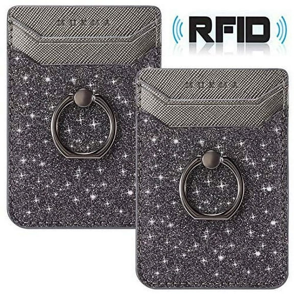 Card Holder for Back of Phone,RFID Blocking Ring Pocket Wallet Stick on Cell Phone Credit for iPhone/Most Smartphones(Black)