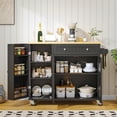thumbnail image 2 of Timagebreze Kitchen Island with Storage, 41.3" W Wood Kitchen Island Cart with Drop Leaf, Black Rolling Cart with Lockable Wheels, 2 of 8