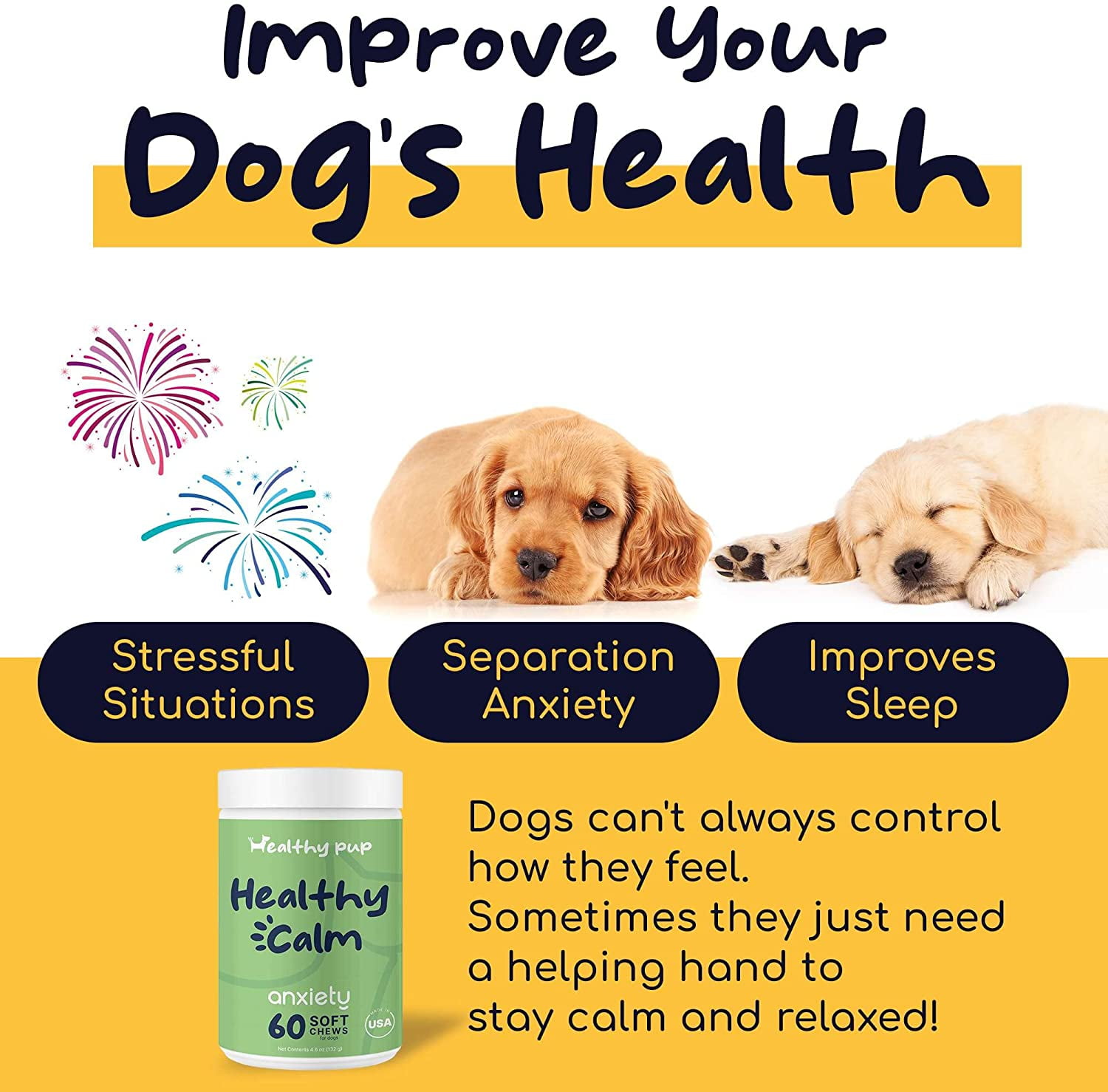 Healthy Pup Premium Calming Chews For Dogs with Melatonin - 60 Soft Treats - Dog Anxiety Relief