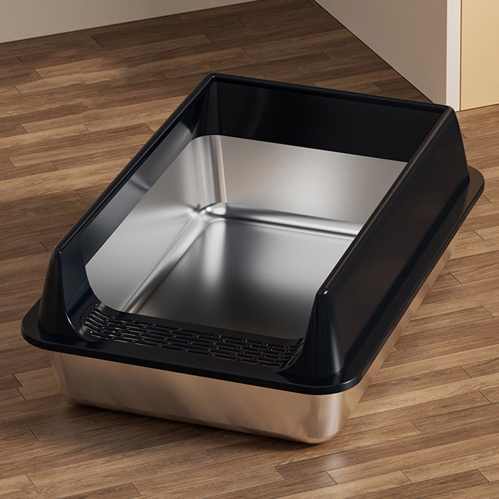 Large Cats Litter Box Stainless Steel Half Enclosed Design Antisplash Moisture Odor Control Litter Tray for Home