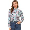 thumbnail image 1 of INSPIRE CHIC Camisa de manga larga con cuello simulado con volantes y botones florales para mujer Azul L, 1 of 5