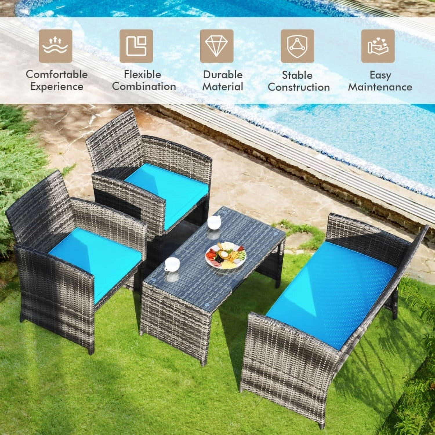 Aimee Lii 4 Pieces Wicker Patio Furniture Set with Cushions, Wicker Outdoor Sectional, Turquoise Aimee Lii 4 Pieces Wicker Patio Furniture Set with Cushions, Wicker Outdoor Sectional, Turquoise